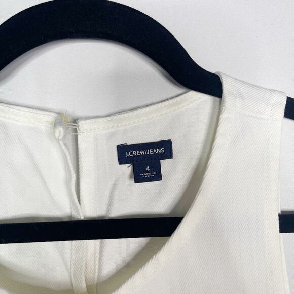 J Crew 4 White Denim Shift Dress Crew Neck Sleeveless Pockets Cotton Keyhole - Picture 10 of 13